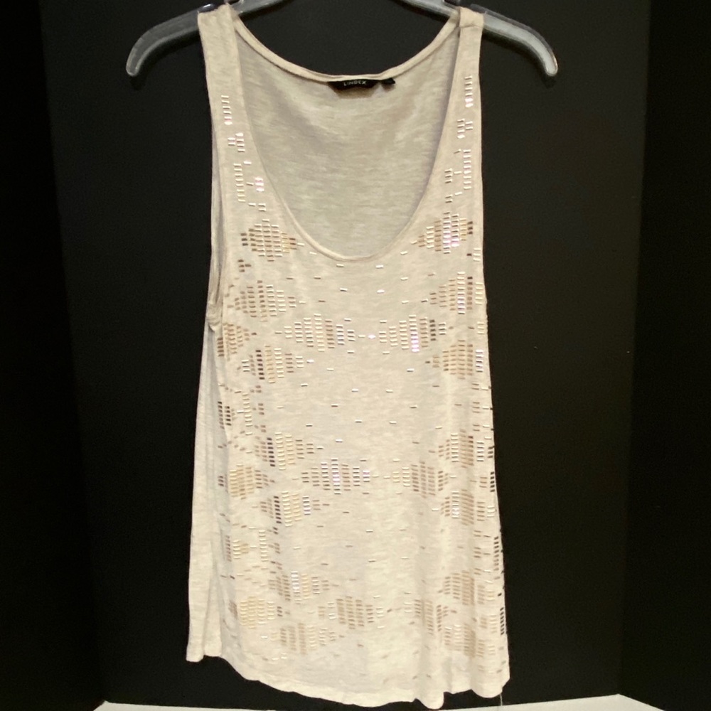 Lindex Scoop Neck Studded Tank Shell Tan Medium